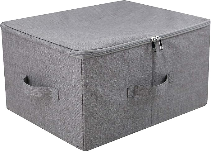 Folding Rigid Storage Baskets for Clothing, Closet Shelf Drawers, 2 pcs | 17.6*13.6*9.7" fits most shelves/ closet/ wardrobes, 3-side zipper lid for heavy large stuff, sturdy fabric plastic boards