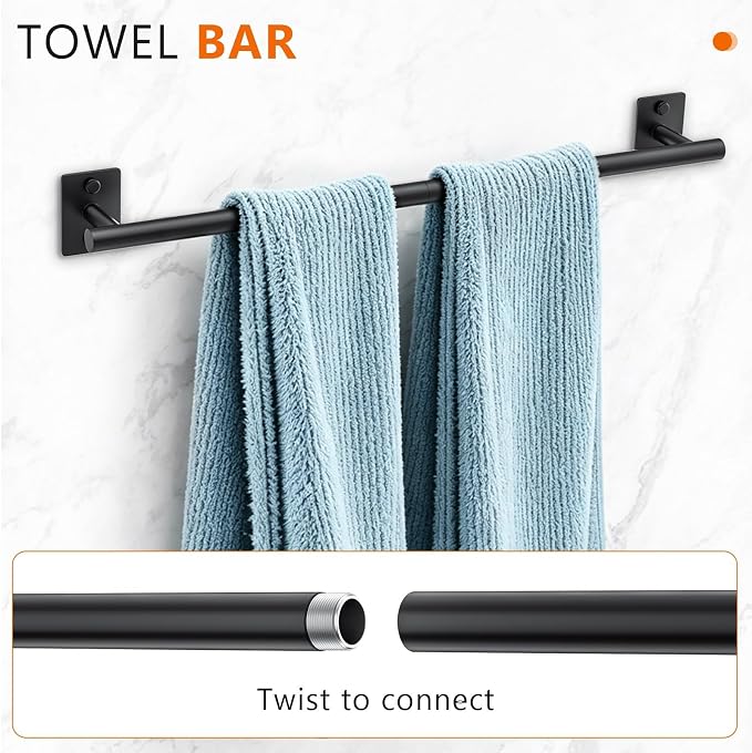 5 Pieces Bathroom Hardware Accessories Set Matte Black Towel Bar Set Stainless Steel Wall-Mounted 23.6 Inch Towel Holder