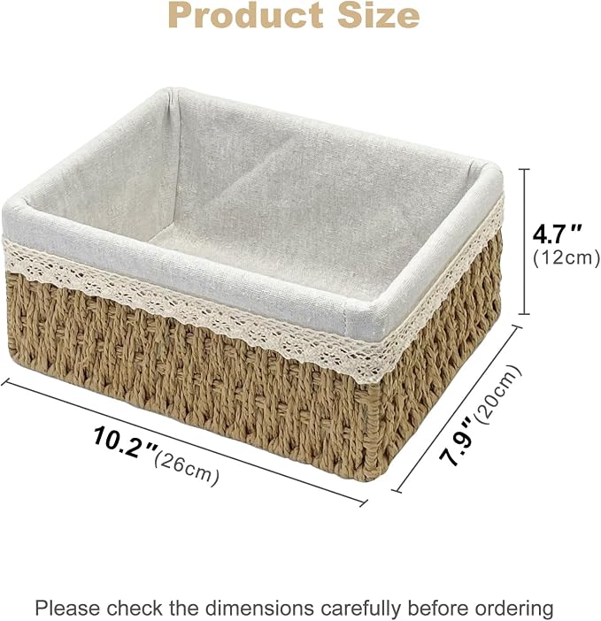 Wicker Storage Baskets, Handwoven Paper Rope Organizer Bins with Removable Floral Liner, Large for Bathroom, Pantry, Shelf, Countertop, Closet (Camel, L)