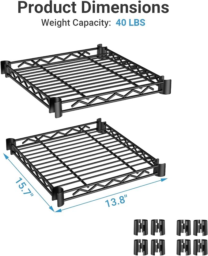 VIPEK 2Pack Wire Shelf for Clothes Rack, 13.8" x 15.7", Black | Wire Shelf Only Suitable for V7 Clothes Rack Quick Installation
