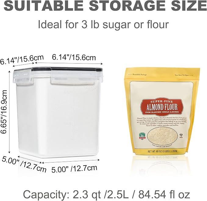 PANTRYSTAR Medium Food Storage Containers with Lids Airtight 2.5L /84.5Oz, for Flour, Sugar, Baking Supply, 3PCS BPA Free Plastic Canisters for Kitchen Pantry Organization