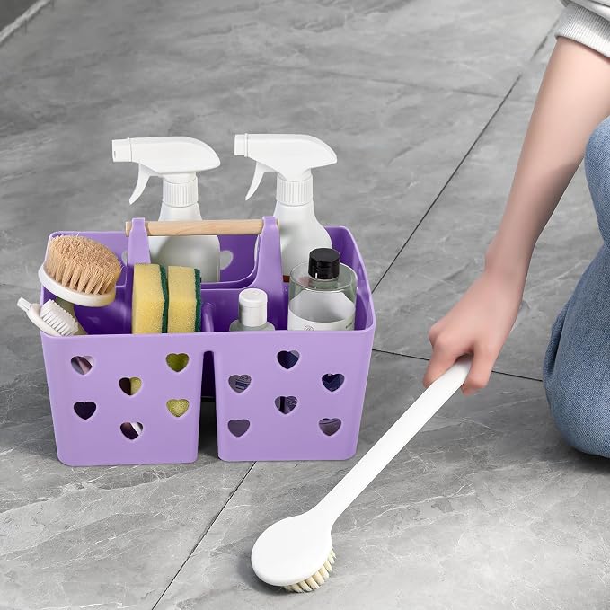 Portable Shower Caddy Plastic Shower Basket Organizer with Handle, Purple | Divided Bathroom Caddy Storage Cleanning Caddy Tote for College, Dorm Room, Kitchen