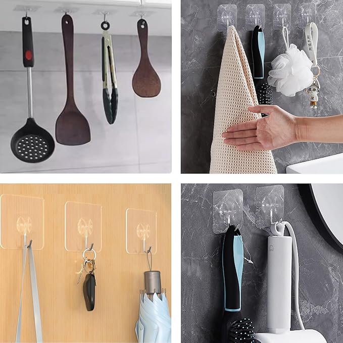 Latoxcaa Heavy Duty Adhesive Wall Hooks - Strong & Transparent, Hold up to 22lb, Waterproof & Reusable, Ideal for Kitchen, Bathroom, and Office (20 Pack)