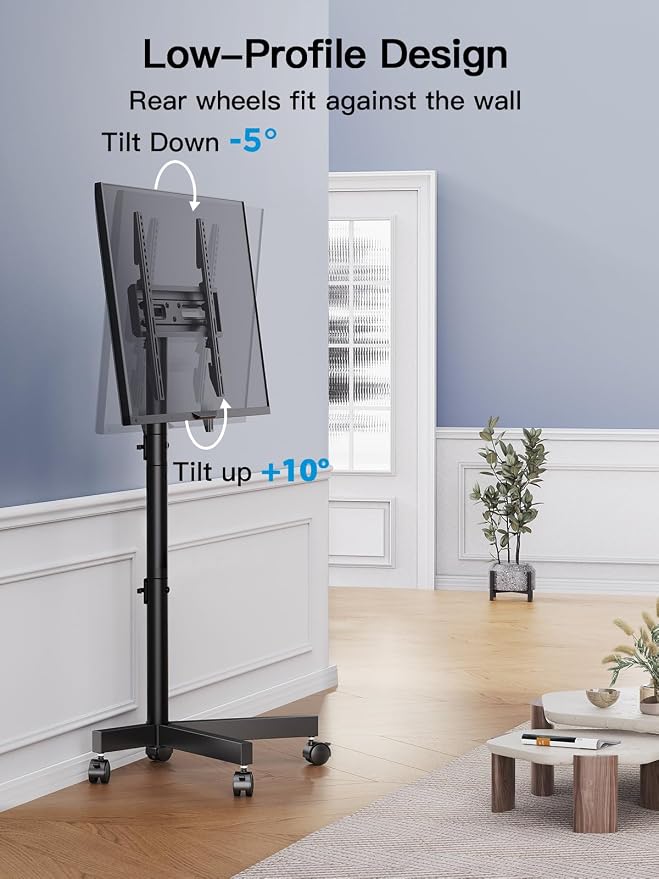 PERLESMITH Rolling TV Stand for 23–62 Inch TVs, Outdoor Mobile TV Cart Holds up to 99 lbs, Portable TV Stand on Wheels for Bedroom and Living Room, Max VESA 400x400mm, PSTVMC04B-B