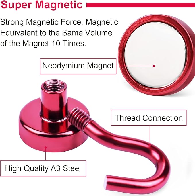 DIYMAG Magnetic Hooks 20pcs 30lbs Cruise Essentials 2026 Magnet Hook Red | Neodymium Heavy Duty Strong Magnets Hanging Ship Cabins Refrigerator Fridge Classroom Beach Vacation Kitchen Grills Home Tool