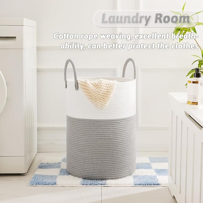 Artfeel Laundry Basket,Woven Cotton Rope Laundry Hamper,60L for Decorative Storage of Dirty Clothes,Toys and Blankets in Bathroom,Baby Room and Living Room