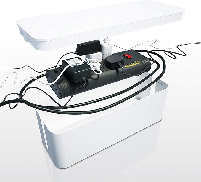 Bluelounge CableBox Cable and Cord Management System - Set of 1 Large and 1 Mini Box - White
