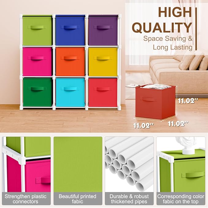 Briwooody 9 Cube Storage Organizer Storage Bins Shelf,Multicolor