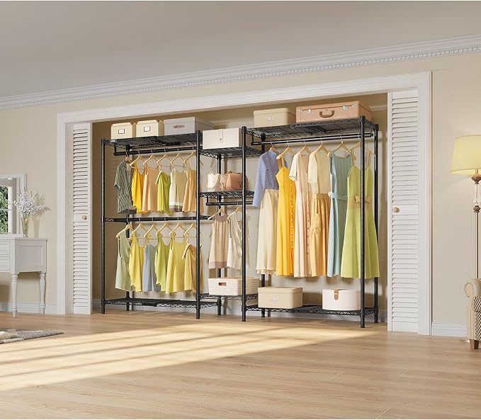 VIPEK Classic V6X Dynamic Closet System, Expandable Garment Rack | Adjustable Width 62"-96" Expandable Freestanding Clothes Rack with Shelves & Hanging Rods for Reach-in Closet