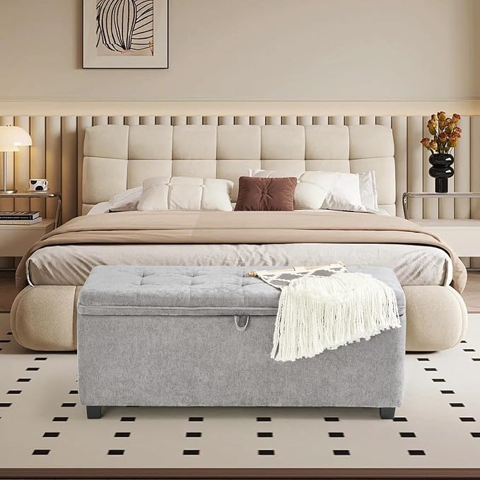 Storage Ottoman Bench End of Bed Bench for Bedroom Storage Seat Shoe Bench with Storage for Living Room & Entryway (Gray)