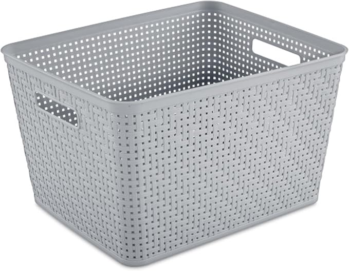 Sterilite 18 Pack Plastic Storage Bin Organization Containers, Tall Baskets, Cement