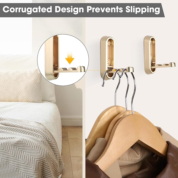 Folding Coat Hooks, Gold, 6 Pack, Wall Hook, Hanging Towels Clothes Bag | 90° Foldable Design, Foldable Hook Wall Mounted, Includes Screws And Anchors, For Hanging Coats Towels Hat Bags Keys