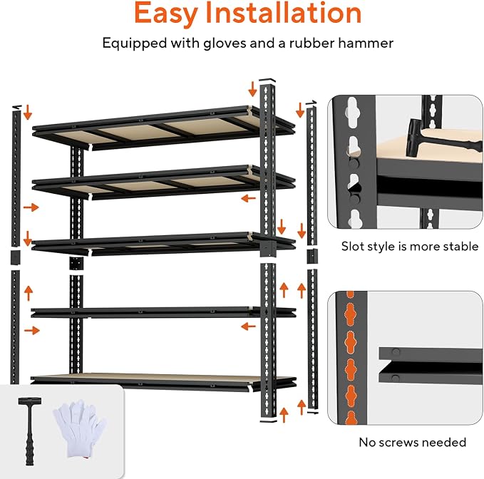 5 Tier Garage Shelving, Adjustable Heavy Duty Garage Shelves | 72 "H Metal Storage Shelves Unit for Basement,Warehouse,Pantry Kitchen