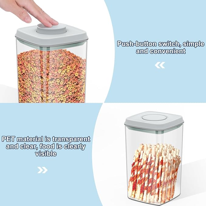 LEAWALK 4.2Qt Airtight Dog Cat Food Storage Container and Dog Treat Containers BPA-Free, PET Clear Stackable Pet Storage Bin, 1 Cup Scoop, 1 Sponge cleaning brush, Pop Top, With handle -1Pack