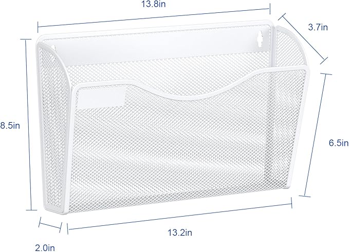 samstar 6 Pack Mesh Wall Mounted File Holder Metal Wall File Pocket Mail Organizer for Office/Home(with Label Panel), White