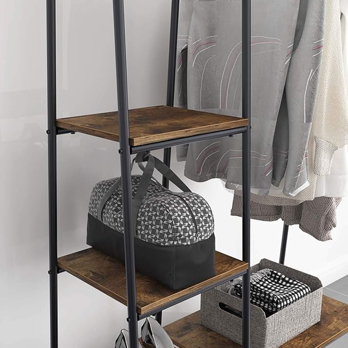 soges Clothes Rack, Garment Rack with 5 Shelves Hanging Bar, Black | Open Wardrobe for Hanging Clothes and Storage, Free Standing Closet Organizer, Clothing Rack for Bedroom Entryway Small Space
