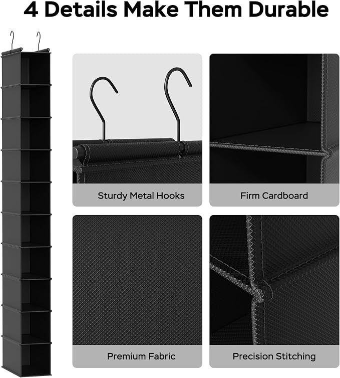 MAX Houser 10 Tier Foldable Hanging Shoe Organizer, Hanging Shoe Storage Shelf, Black