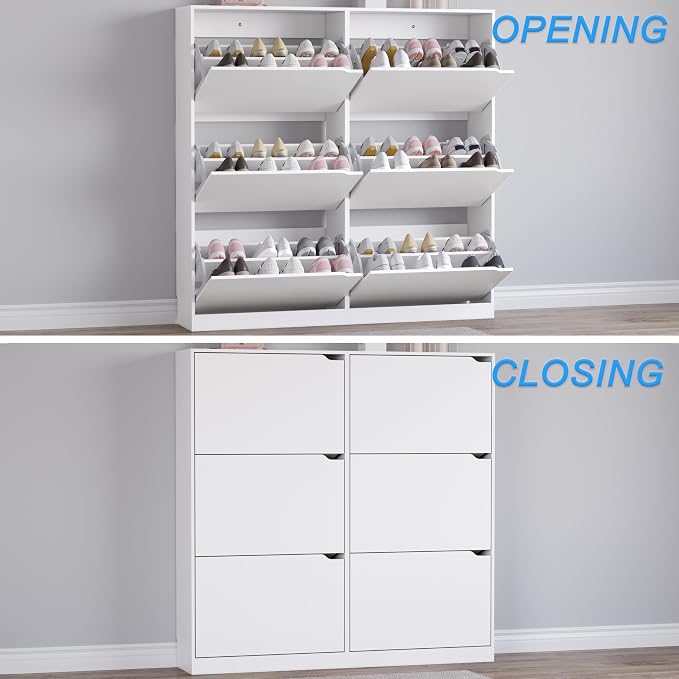 BORNOON Shoe Cabinet with 6 Flip Drawers, Slim Narrow Shoe Storage Cabinet, Freestanding Shoe Organizer for Entryway, Hallway, Foyer