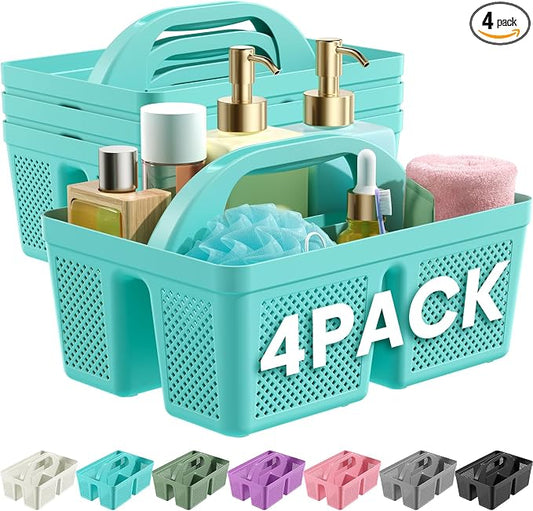 4 Pack Portable Shower Caddy, Integrated Handle, Reinforced Plastic, Organizer Storage Bathroom Supplies and Beauty Products, Cleaning Supplies, Shower Basket for Home, Dorm, Shelf and Cabinet