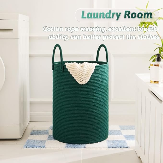 Artfeel Laundry Basket,Woven Cotton Rope Laundry Hamper,60L for Decorative Storage of Dirty Clothes,Toys and Blankets in Bathroom,Baby Room and Living Room