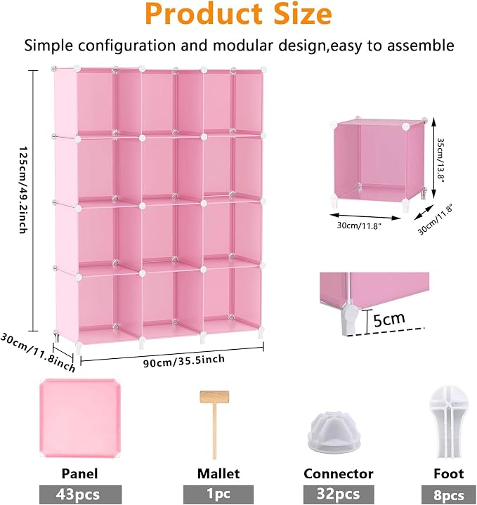 AWTATOS 12 Cube Storage Organizer, Closet Organizers Storage Shelves, Pink | Portable Closet Organizers, DIY Stackable Storage Cubes Shelves Bookshelf, Plastic Clothes Shelving for Home, Bedroom