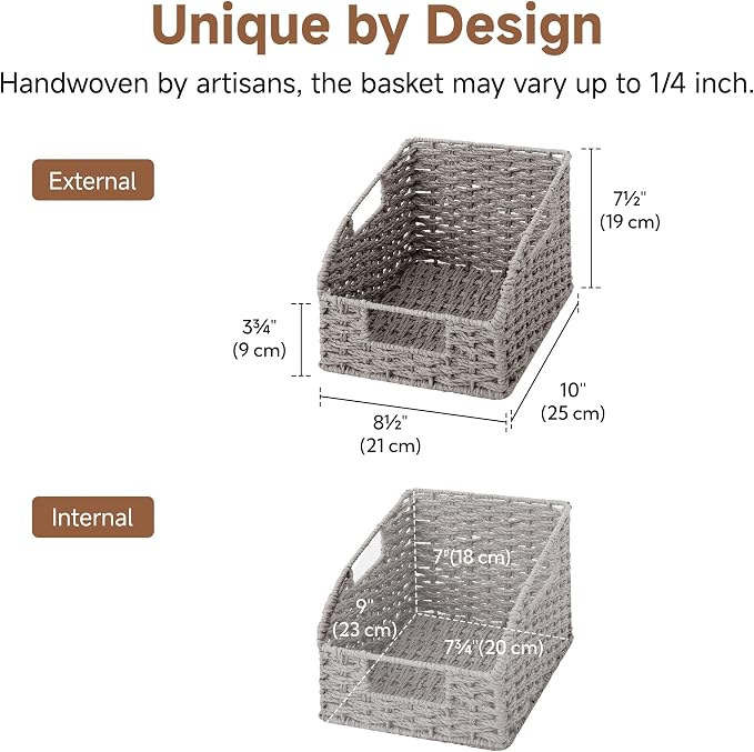 StorageWorks Wicker Baskets for Organizing,Paper Rope Gray Baskets,2-Pack | Pantry Organizers and Storage,Wicker Storage Baskets for Shelves,Pantry Baskets for Organizing,Wicker Baskets with Handles