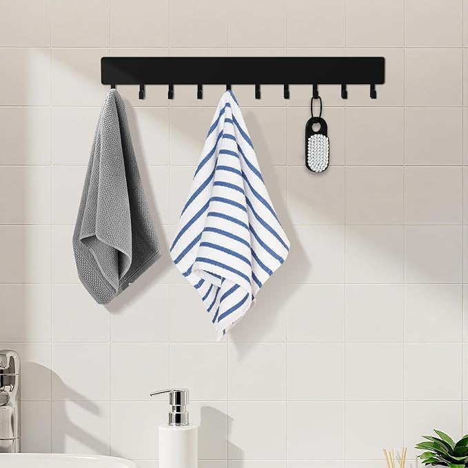 Key Holder Wall Mount,14in with 10 Hooks,Black Metal Key Hanger for Car Key Ring,Suitable for Entrances/Door/Living Rooms/Kitchen/Offices（2 Sets）