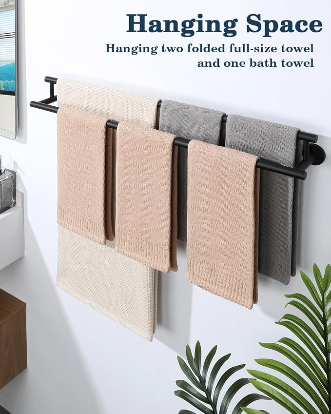Alise Double Towel Bar Black,32 Inch Towel Racks for Bathroom Wall Mounted | Bathroom Towel Rack SUS304 Stainless Steel Bathroom Towel Holder Quick Drying Hand Towel Holder Towel Bar for Walls