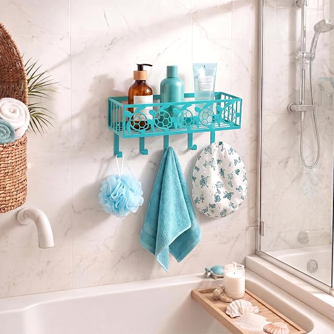 Hicarer Turquoise Sea Turtle Key Holder Wall Mount with Basket Hooks Decorative Sea Turtle Hooks Hanger Coastal Key and Mail Organizer Ocean Beach Decor for Entryway Home Apartment Dormitory