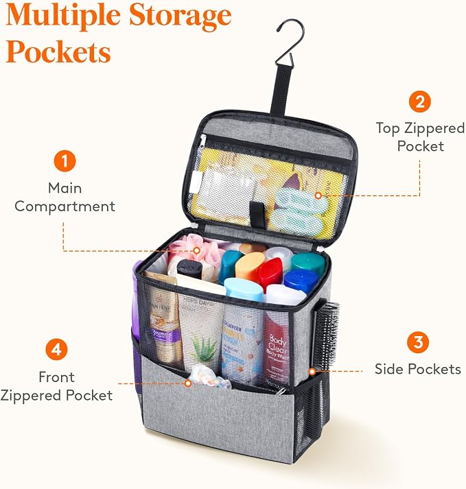 Lifewit Shower Bag Mesh Shower Caddy Portable College Dorm Room Essentials Tote Bag for Bathroom, Gym, Travel, Camping Quick Dry Hanging Shower Organizer Basket Toiletry Bag, Large, Grey