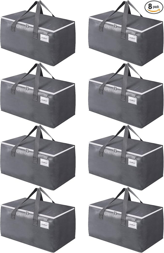 BlissTotes Large Moving Bags, Storage Bags, 76L-8 Pack | Moving Bags with Zipper, Handles Moving Supplies with lids, Heavy Duty Totes for Storage Bags, Space Saving, Moving Totes