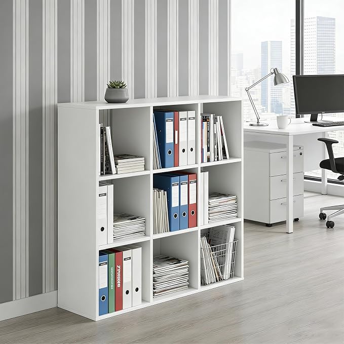 9 Cube Storage Organizer, Reversible Bookcase Shelf | Open Cube Bookshelf, Large Modern Storage for Living Room, Bedroom & Office, White