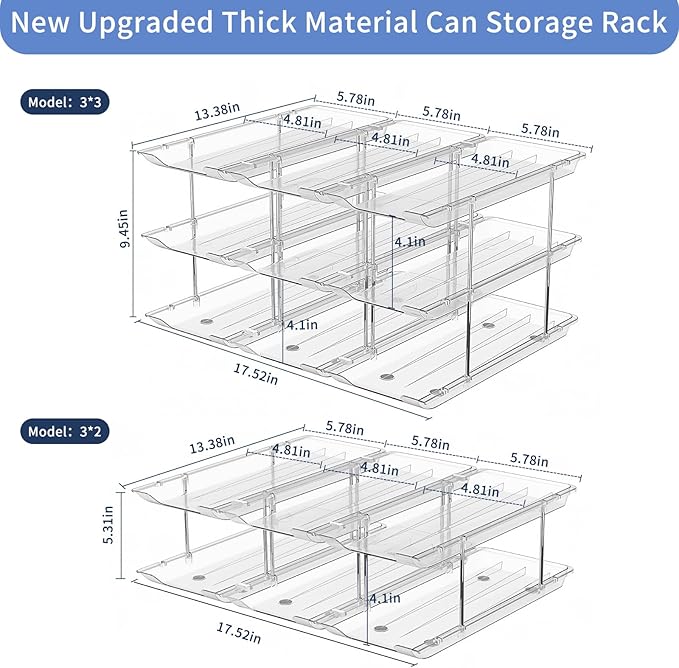 Jsyrjing Can Organizer for Pantry, 3-Tier Stackable Can Dispenser Rack | Automatic Rolling, Modular Flexible Combination, Extra-Thick Clear Material, Cabinet Pantry Fridge Countertop Storage