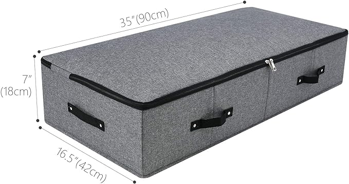 Under Bed Storage Bins with Lids, Closet Organizers, Foldable Under-bed Storage Baskets for Sheets, Clothes, Quilts, Sweaters, Wrapping Paper, 35x16.5x7inch, Black Gray, 2PCS