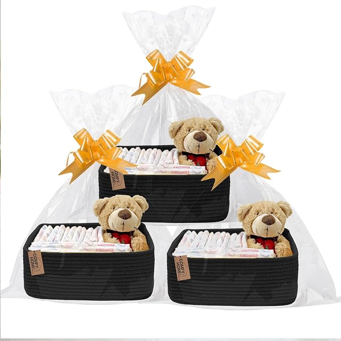 COMFY HOMI 11.5"x7.5"x4.7" Storage Baskets for Organizing | Cotton Rope Woven Basket | Toy Storage Bin Box | Basket for Shelves, Closet Organizer Bin, Decorative Closet Shelf, 3 Pack,
