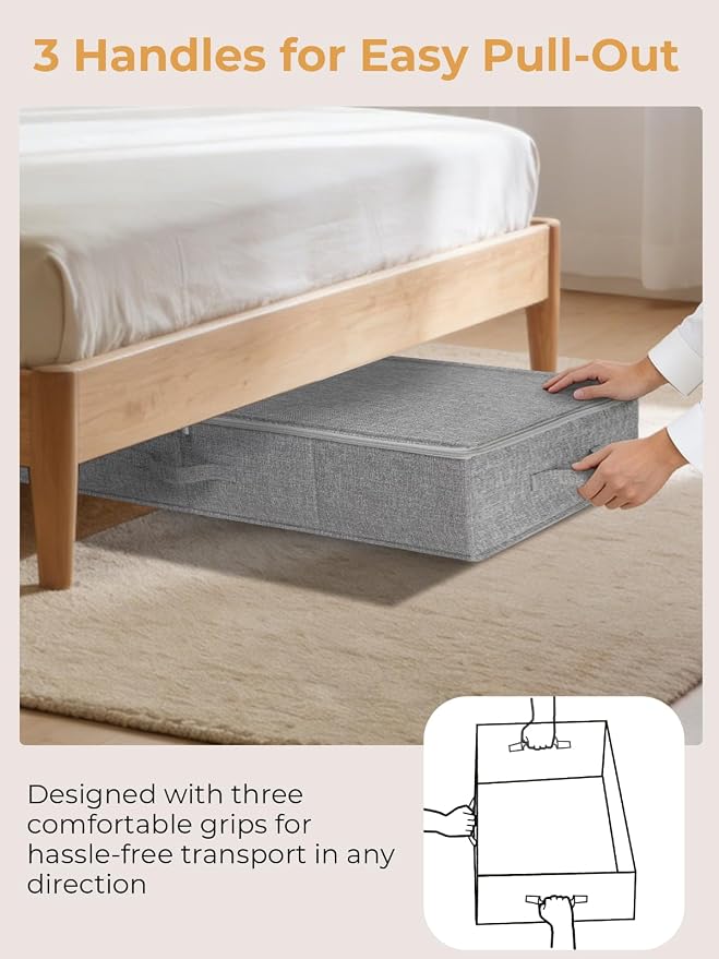 punemi 6.7 in Tall Sturdy Under Bed Storage Container with Lid, 2Pack, Gray | Stackable Clothes Storage Bag with rigid side and bottom , for Blankets, Bedding& Shoes, Closet,Dorm & Bedroom Organization
