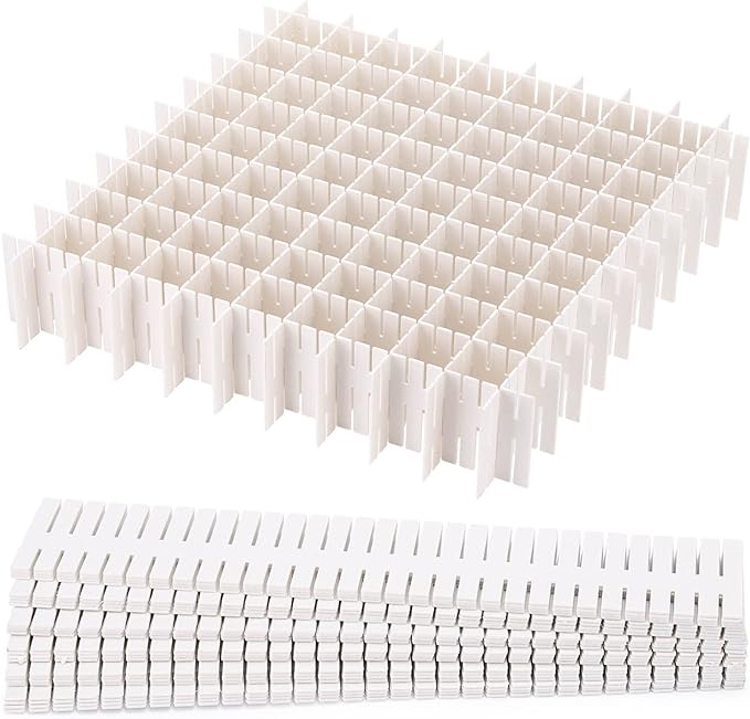 acDesign 40Pcs Grid Drawer Dividers, Adjustable Drawer Organizer for Socks, Underwear, Lingerie, Makeup, Bedroom Office Kitchen Storage (White)