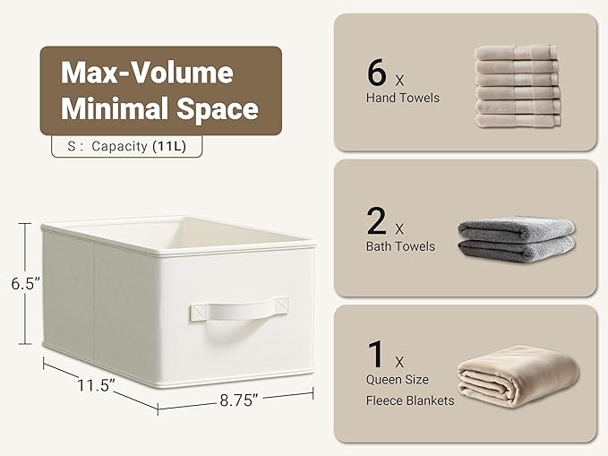 LayerSpace 3 Pack Fabric Storage Bins for Shelves | 11.5x8.75x6.5in Storage Baskets | Fabric Closet Organizers and Storage Bins with Handles Home Organization| Linen Clothes Bins | White & Ivory | Thickened Rigid PP Panels, Cotton-linen Shelf Baskets, ...