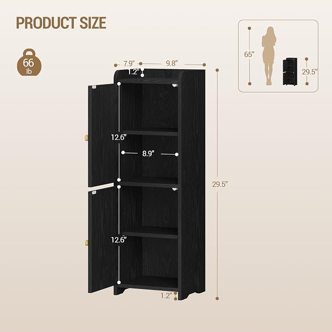 Hzuaneri Bathroom Storage Cabinet, Small Corner Floor Cabinet with 2 Doors | Narrow Toilet Paper Cabinets with Adjustable Shelf, Bathroom Organizer for Small Spaces, 7.9"D x 9.8"W x 29.5"H Rattan Black