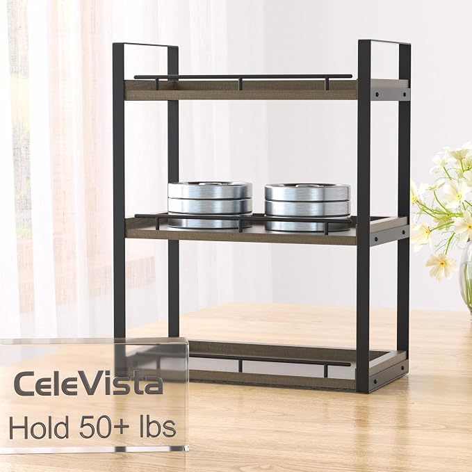Bathroom Counter Organizer, 3 Tier Wood Countertop Shelf | for Vanity, Skincare, Makeup, Coffee Storage, Wood Shelves, Durable Metal Bracket, for Bathroom Sink, Kitchen (Deep Brown)