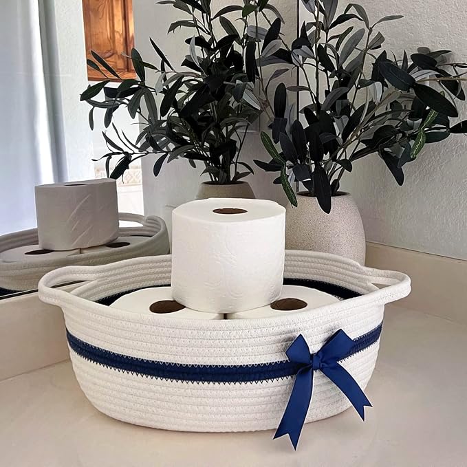 CHICVITA Decorative Small Woven Gift Basket for Shelves, White | 13" x 10" x 5", Nursery Basket for Diapers, Toys & Baby Essentials Storage, Closet & Bedroom Organizer, Built-In Handles