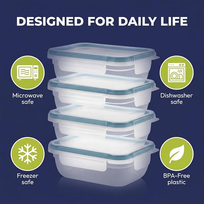 Snapware Plastic Total Solutions (5-Pack, 3 Cup) Food Storage Containers Set, Airtight & Leakproof Plastic Locking BPA-Free Lids Tupperware, Freezer Dishwasher Microwave Safe