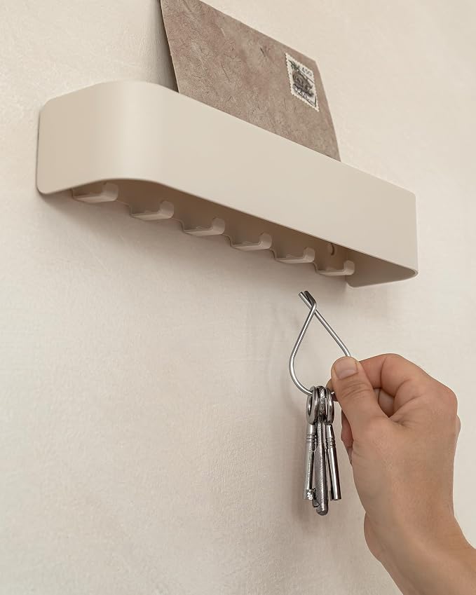 Kazai. Key Holder for Wall 'Tone' | Minimalist Key Hooks Design from Berlin | Modern Key Hanger with Metal Shelf | Key Hook Wall Mounted as Hallway Furniture | Sand Taupe