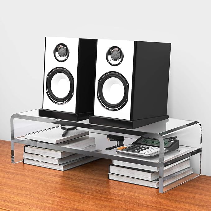 Egchi Acrylic Monitor Stand,2 Tiers Computer Monitor Riser(18x8x5.5 inches),Computer Stand/Monitor Riser for Office,School,Home,Laptop Stand Desktop Stand for Keyboard Storage&Printer TV Screen | Computer Stand, Monitor Riser, for Office,School,Home,La...
