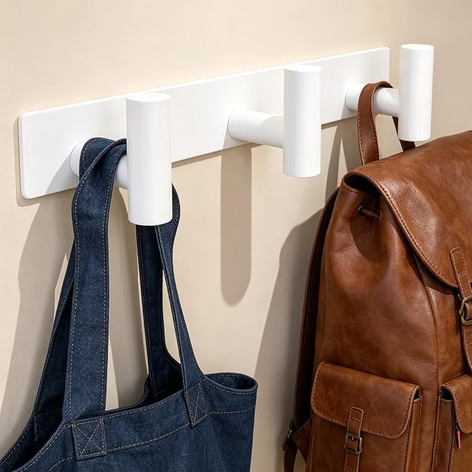 Wall Mounted Coat Rack-3 Hooks, Heavy Duty Stainless Steel Wall Hooks for Towel Coat Bag, Hat Rack Coat Hanger Coat Hooks Towel Racks for Bathroom Entryway Kitchen Hotel Office (White, 1 Pack)