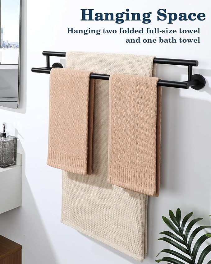 Alise Double Towel Bar Black,24" Towel Racks for Bathroom Wall Mounted | Bathroom Towel Rack SUS304 Stainless Steel Bathroom Towel Holder Quick Drying Hand Towel Holder Towel Bar for Walls