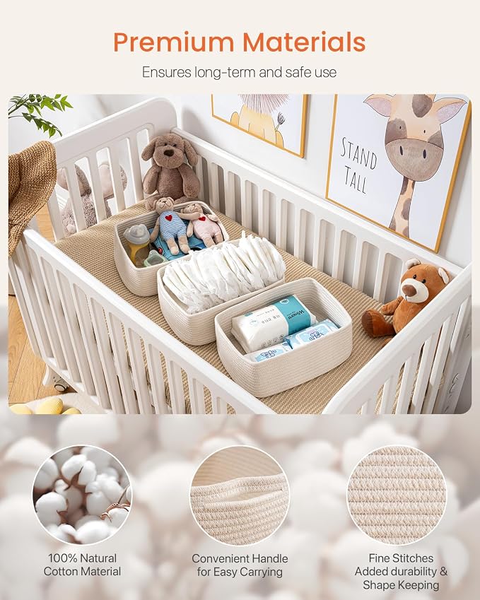 KALLAX Small Woven Storage Basket for Organizing, 13.5x9.5x5 inches, 3 Pack | Shelf baskets for closet organization, toy storage and home decor, Perfect as empty gift baskets for holidays, Off White