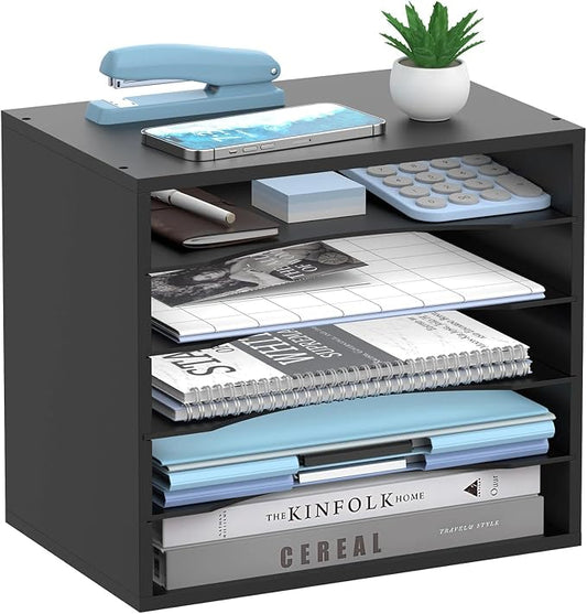 5-Tier Paper Organizer for Desk, Adjustable Mail Organizer, Black | 5-Tier Paper Organizer and Mail Organizer for Desk with Adjustable Shelves for Letter Size Files Folders and Office Supplies