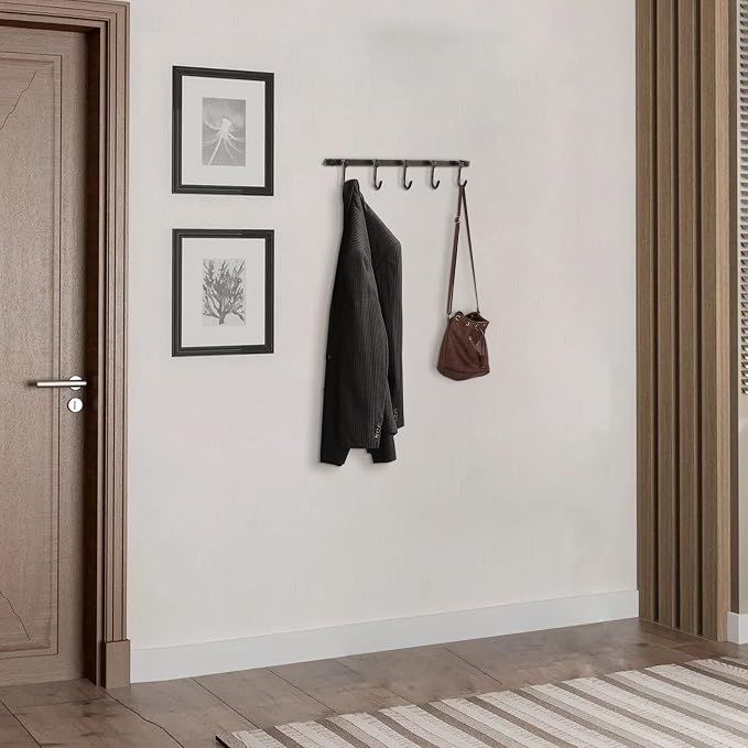 WINCASE Bronze Towel Hooks, Bathroom Rail Hook Rack Wall Mounted, Antique Oil Rubbed Brass Cloth Coat Rack with 5 Hooks Farmhouse