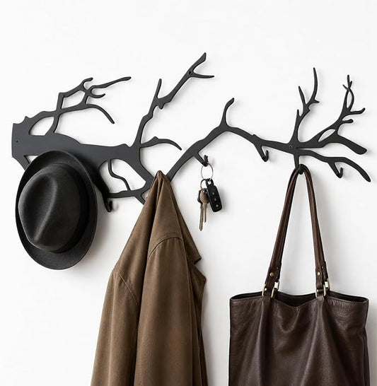 Wall Coat Rack with 8 Hooks Black - Tree Branch Design Metal Wall Hooks - Coat Hooks for Hallway, Bathroom, Bedroom, Kitchen - Hook Rail for Wall Mounting